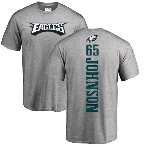 Men Philadelphia Eagles #65 Lane Johnson Ash Backer NFL T Shirt